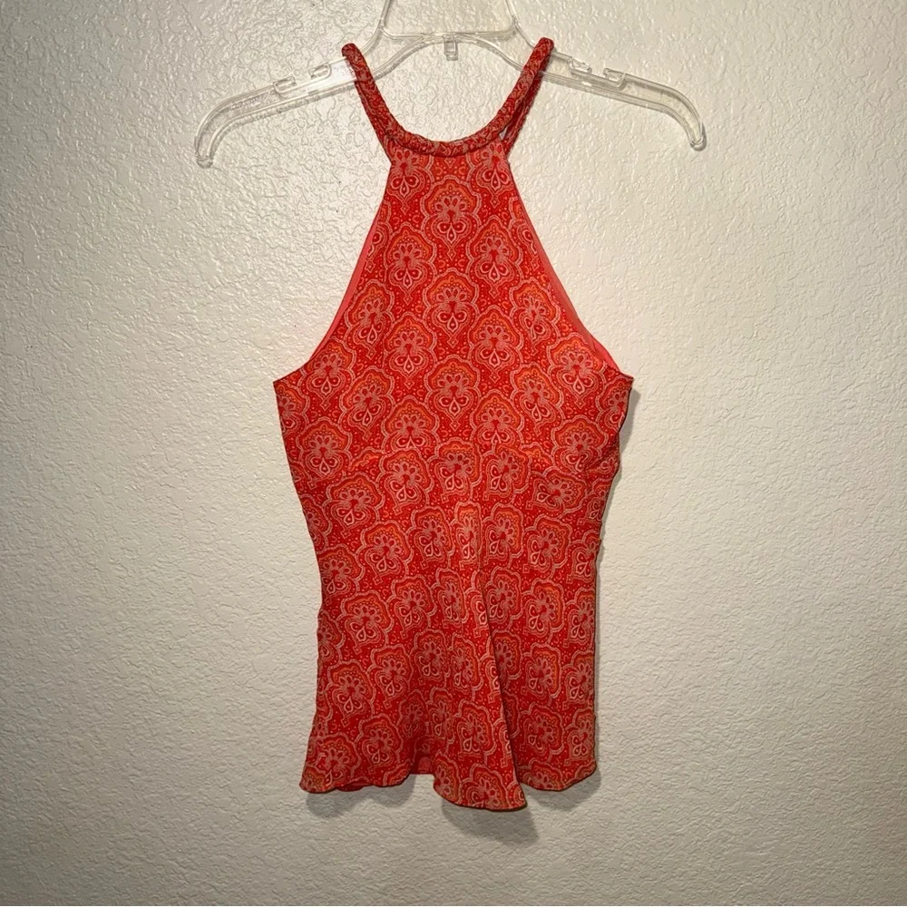Michael Kors 100% Silk Halter Top Women’s 4 Coral Paisley Boho Resort Chic